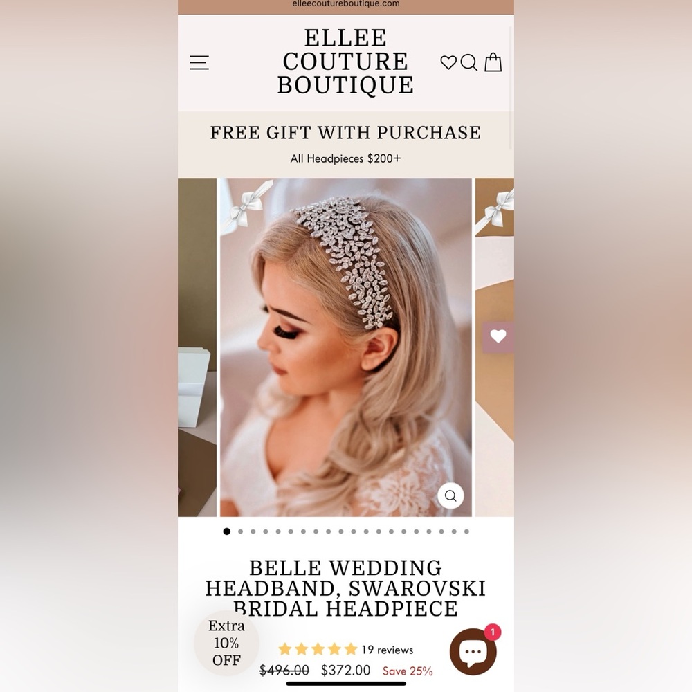 ELLEE COUTURE BOUTIQUE BELLE WEDDING HEADBAND, SWAROVSKI BRIDAL HEADPIECE